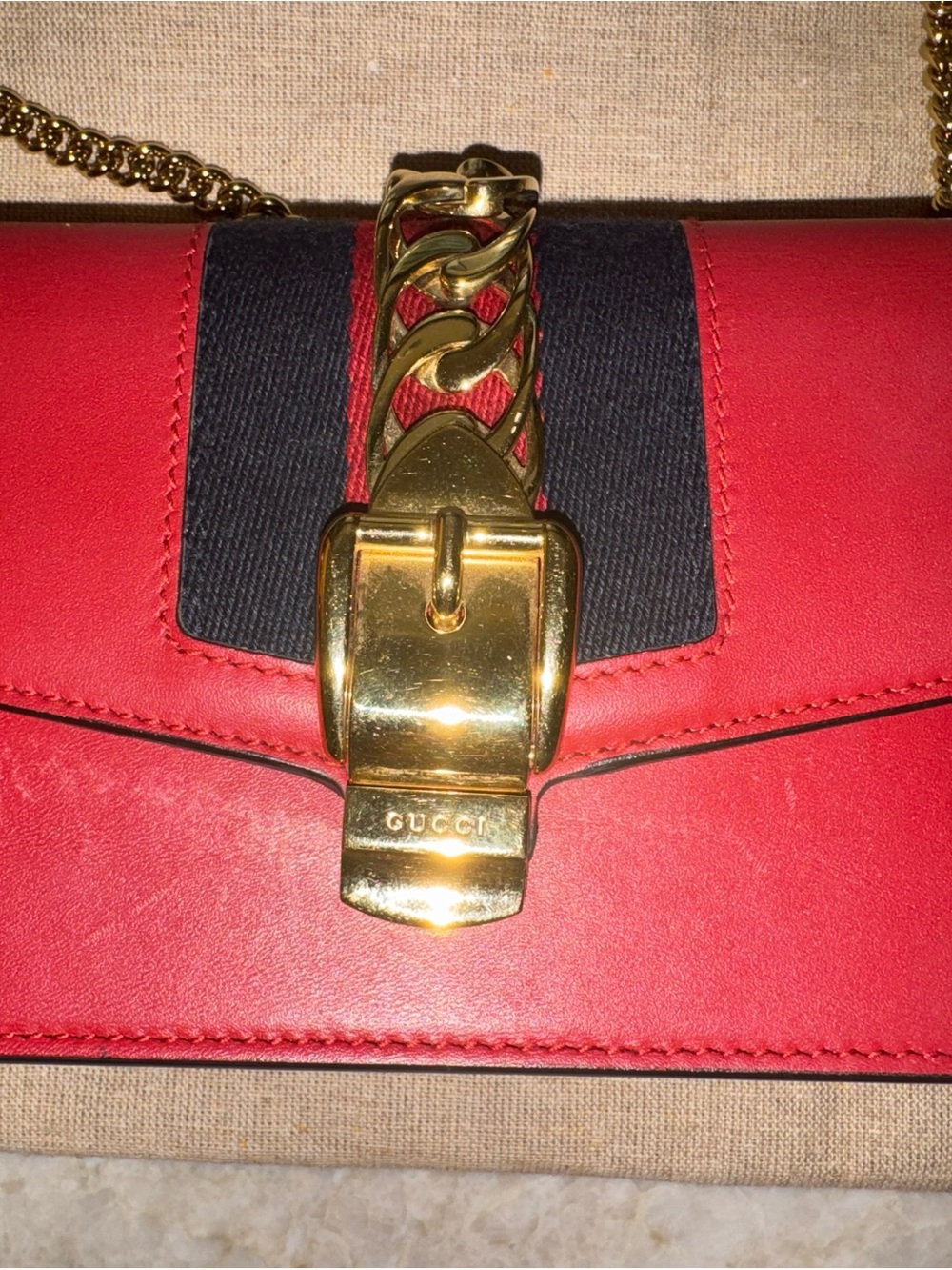 Gucci Red Leather Mini Sylvie Crossbody/Shoulder Bag with Gold Hardware - Picture 3 of 9